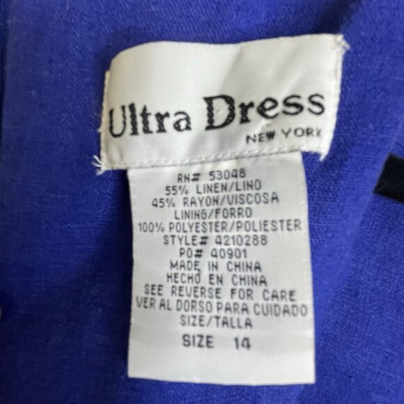 VTG 90s Ultra Dress 14 Linen Blend Fish Embroidered‎ Sleeveless Blue Nautical - Picture 13 of 16